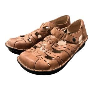 Algeria Womens Tan Leather Fisherman Clog Size 38 (7.5) Pesca Cognac Sandal
